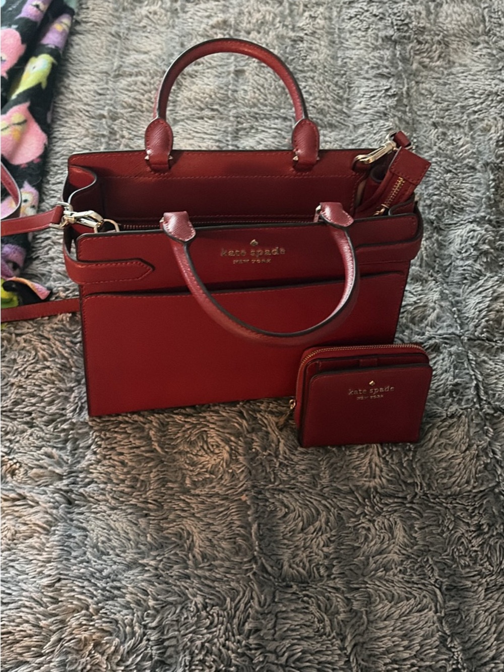 kate spade Red Leather Structured Satchel with Matching Wallet